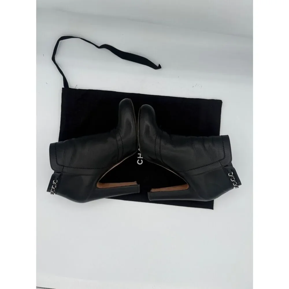 Chanel Black Leather Chain Details Ankle Booties US 8